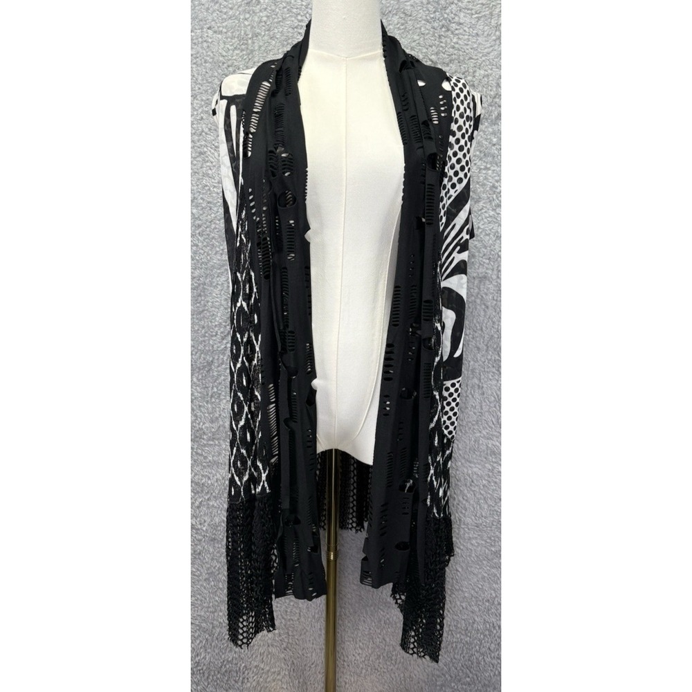 Alberto Makali Women's L/XL Sleeveless Longline Duster Vest Lagenlook Artsy Open